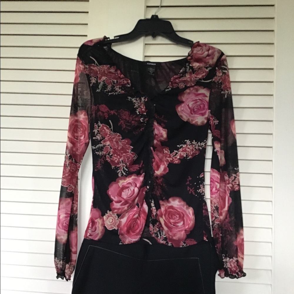 Express Floral Top Blouse Long Sleeve